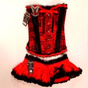 Living Dead Souls Corset Burlesque Red with Matching Skirt